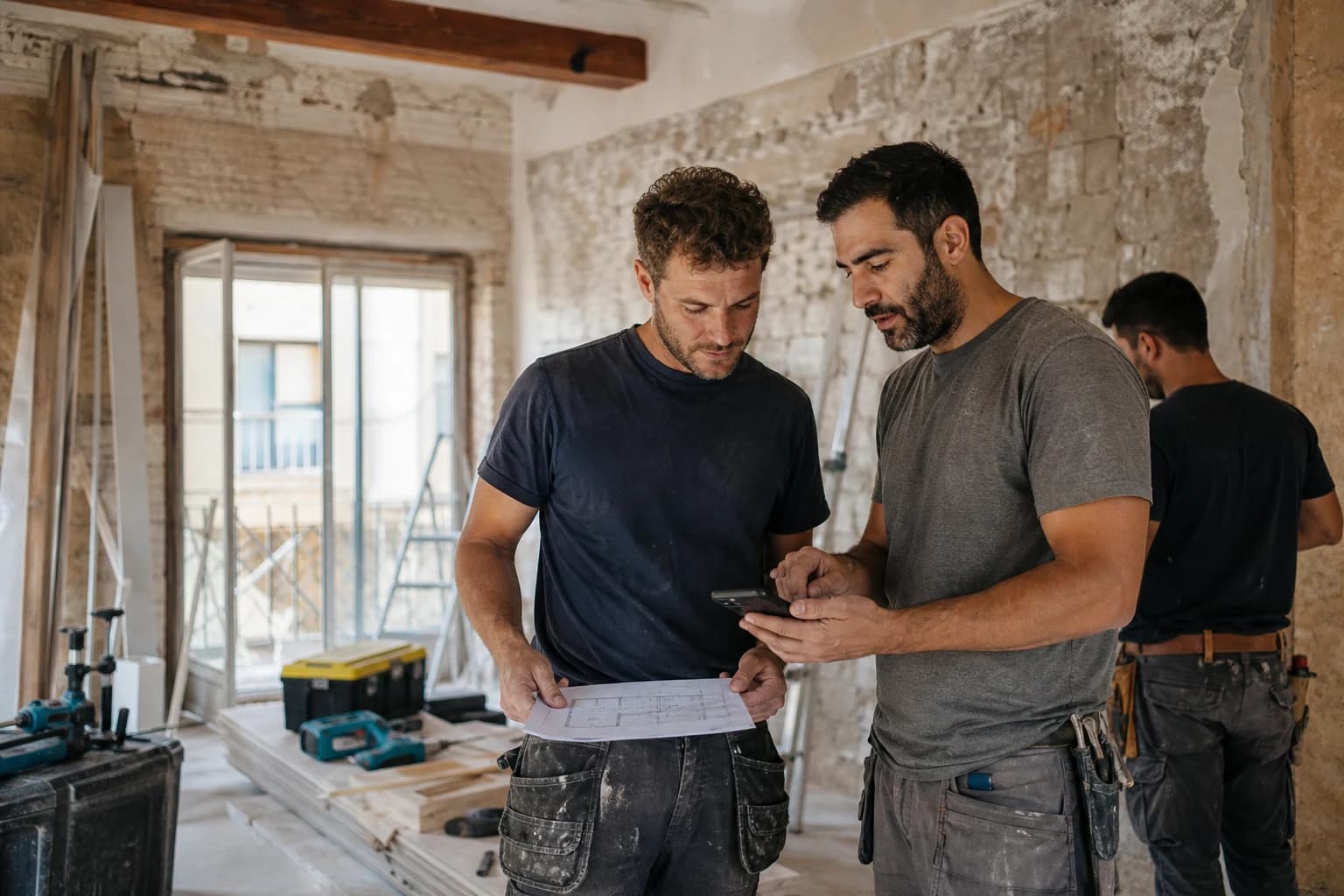 Professionisti dell'edilizia che valutano un'opportunità di lavoro in cantiere